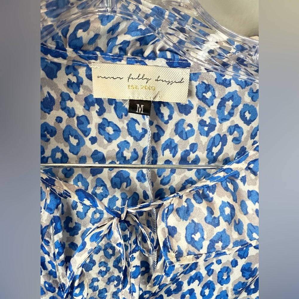 Never‎ Fully Dressed Women's Saint Anouck Blue Leopard Midi Dress Size Medium - Picture 4 of 5